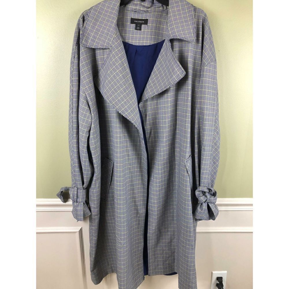 E-172 Halogen plaid duster jacket coat NAVY PLAID size XXL nwot